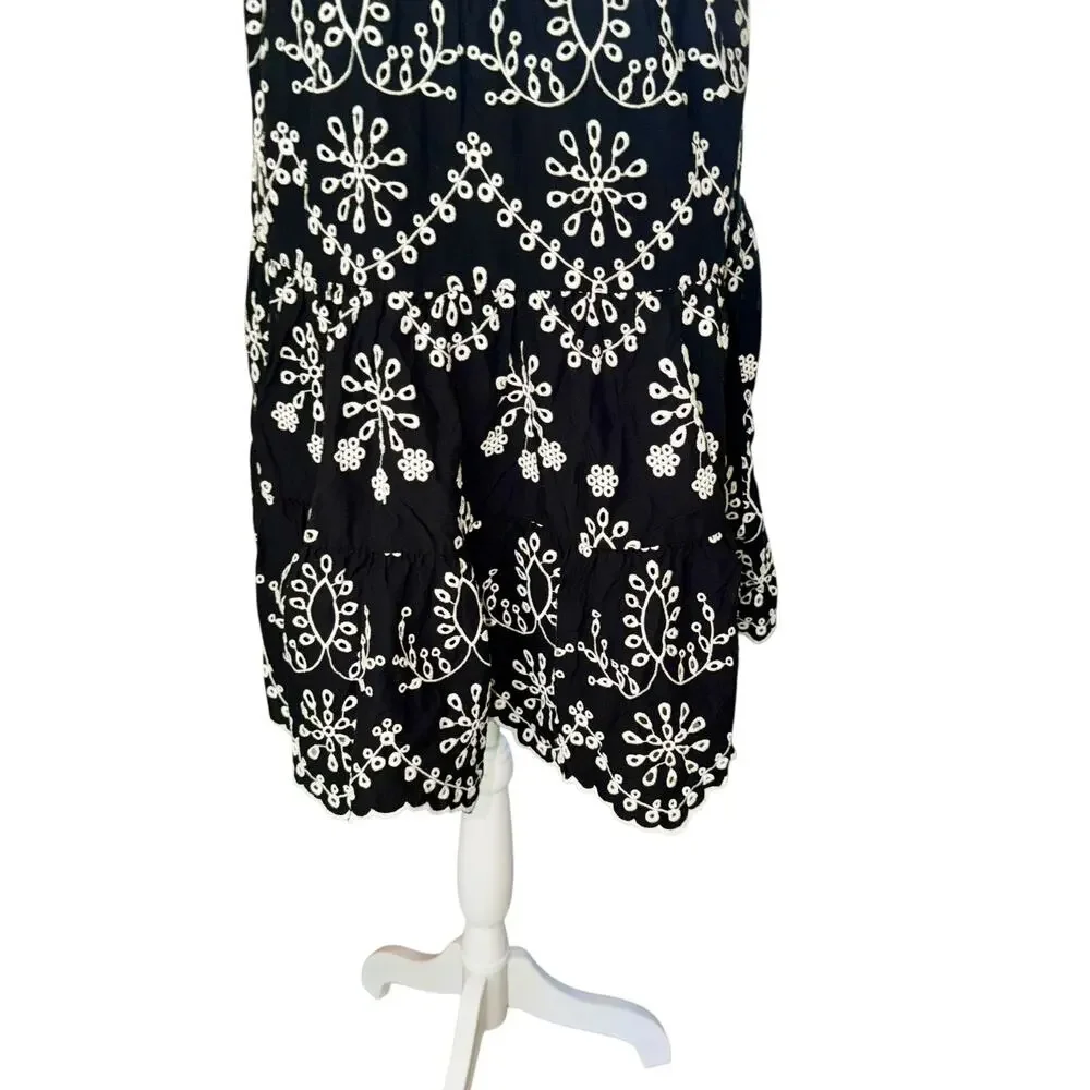 Karen Kane Black White Embroidered Cotton SleevelessDress Large Boho Cottagecore - Picture 7 of 9